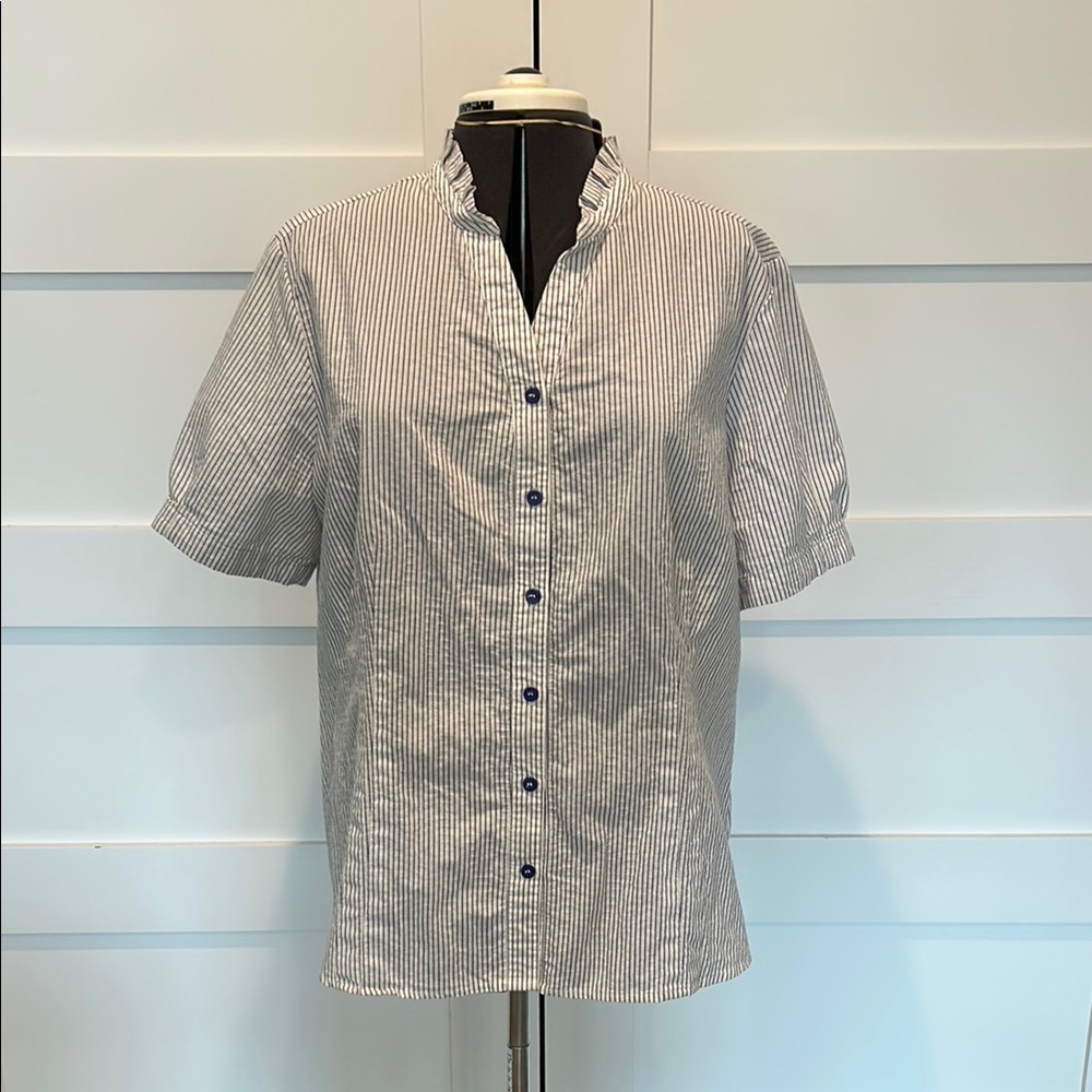 Sag Harbor Blue and White Striped Short Sleeved Blouse